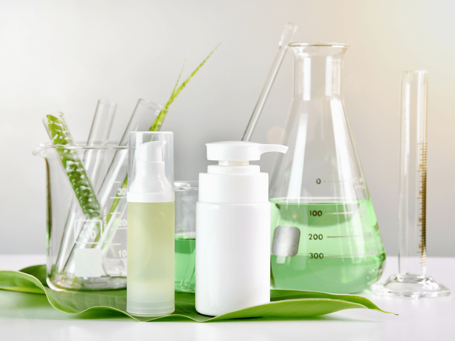 Cosmetics and science beakers